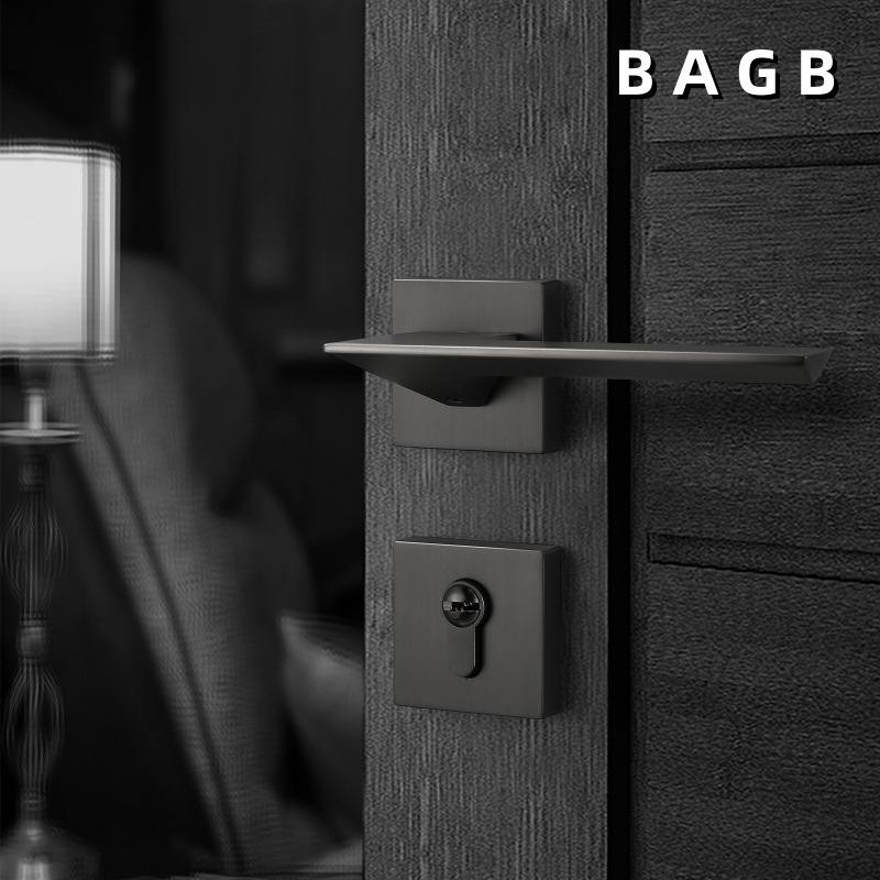 BAGB cerradura de puerta interior gris de estilo americano cerradura de puerta de habitación de dormitorio simple de estilo europeo del norte magnético mudo negro y gris cerradura dividida