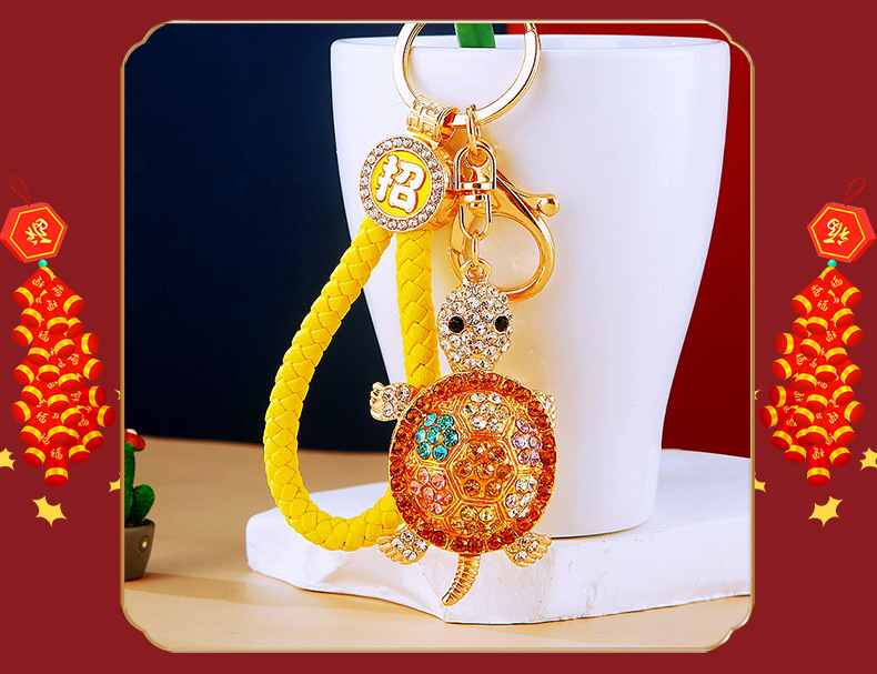 Turtle Car Keychain With Full Diamond Crystals Bag Pendant_voghion.com