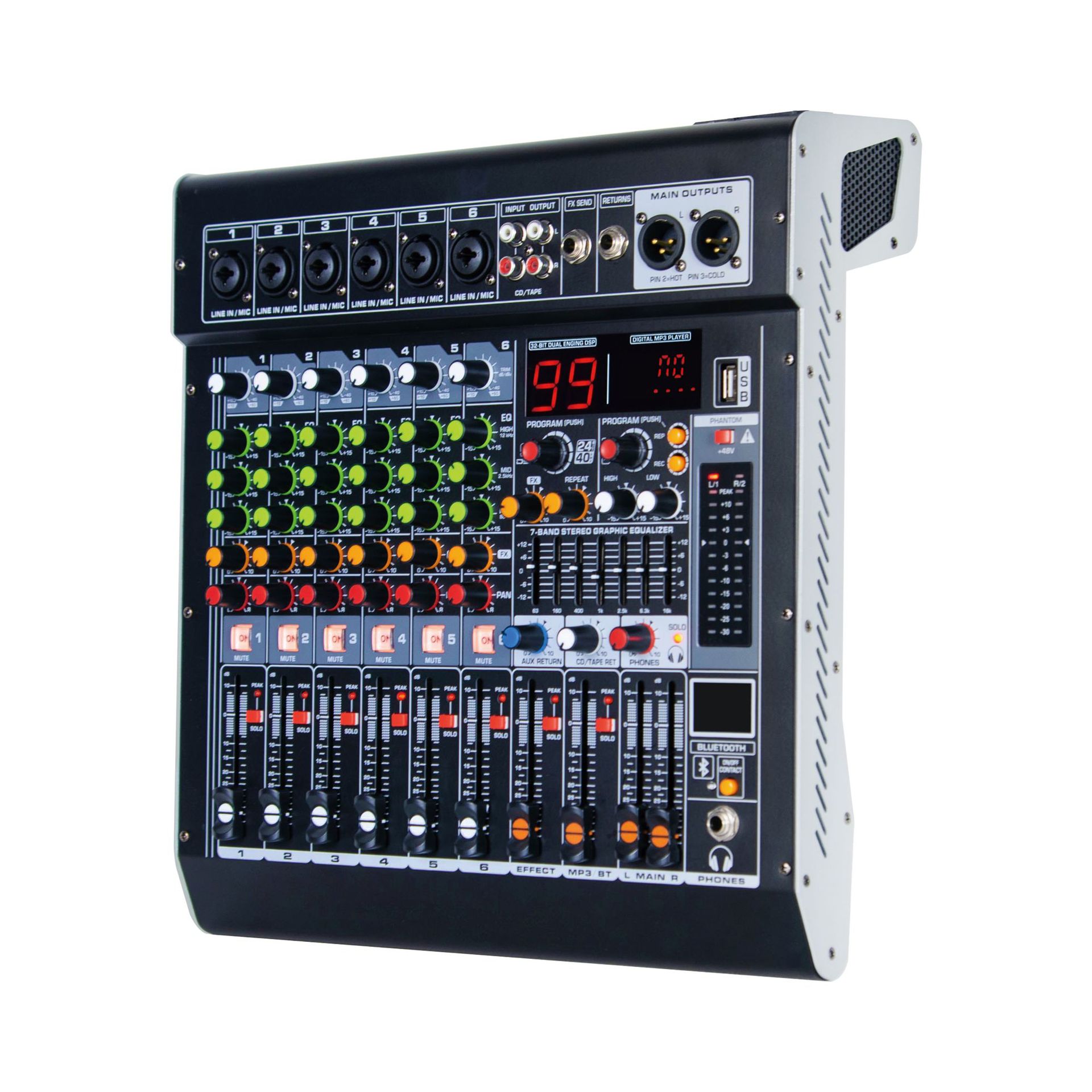 (2개) 소스 제조업체 믹서 도로 무대 공연 결혼식 USB MP3 블루투스 리버브 6 방향 오디오 믹서