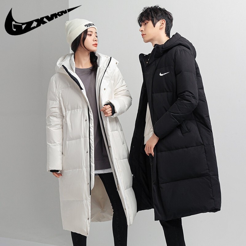 2026 trendy winter new men's and women's matching couple down jacket casual long over-the-knee hooded thickened warm