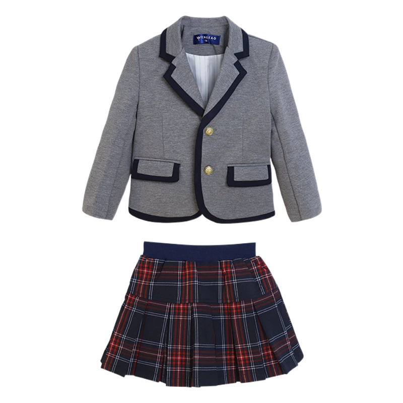 Учащиеся начальной школы Весенне-осенняя школьная форма в английском стиле Униформа для детского сада и сада Детский костюм Платье Студенческий костюм с длинным рукавом Классная форма