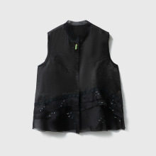 真丝重工香云纱欧根纱拼接立领背心女100桑蚕丝上衣外套早秋