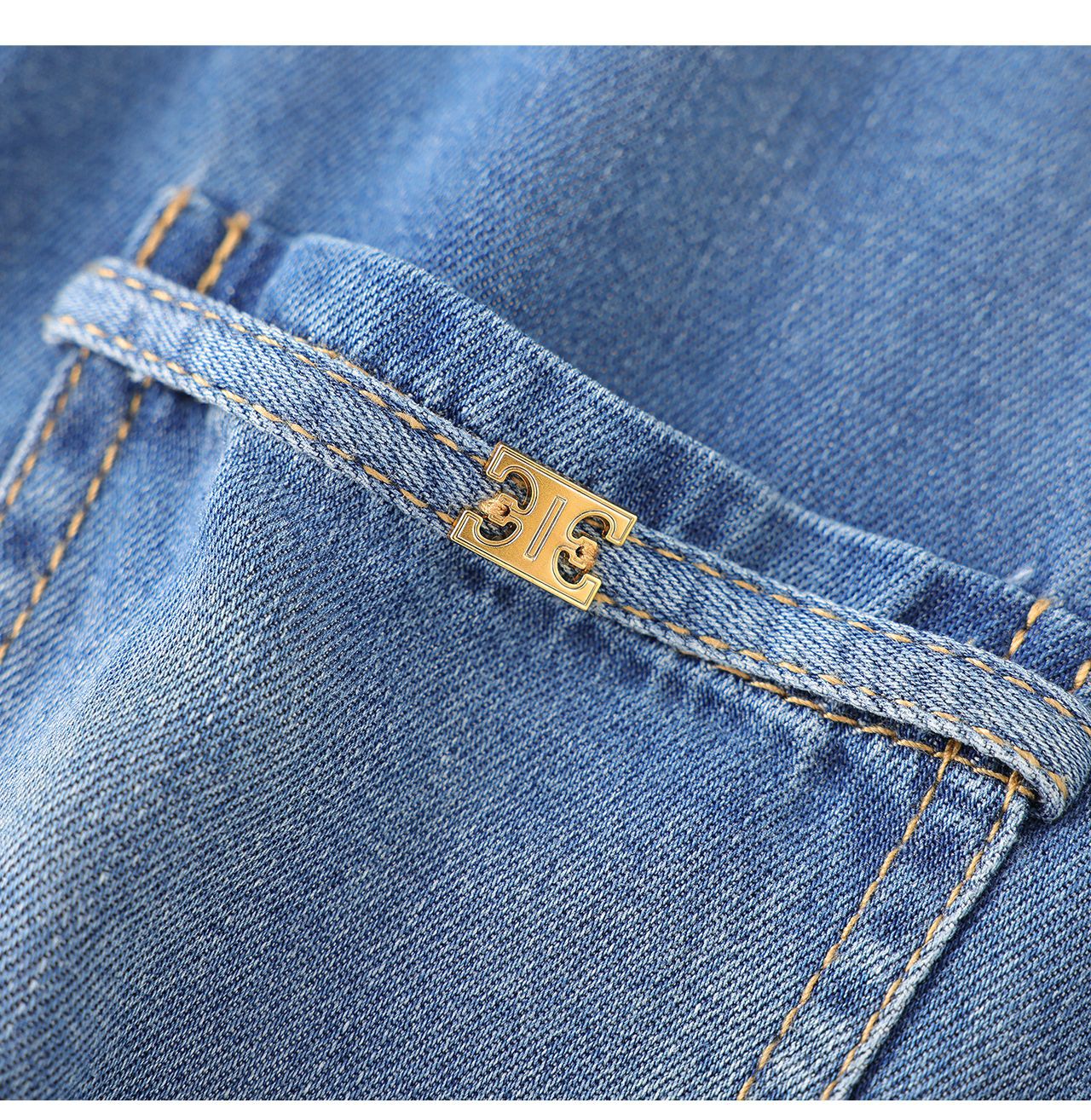Váy denim nữ cạp cao dáng chữ A tay ngắn mùa hè — Cao bồi xanh chi tiết 19