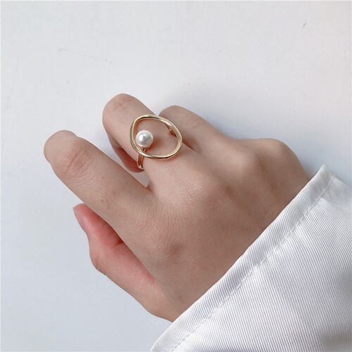 European and American freshwater pearl ring for women with adjustable opening ins hollow niche irregular ring line finger ring bracelet