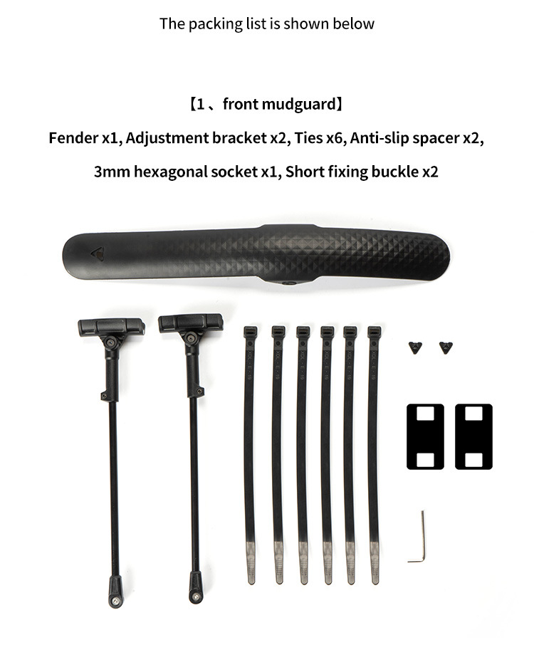 Bicycle fender, road bike front and rear adjustable quick release