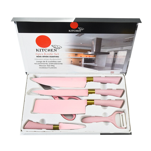 Cylinder rose gold pony handle six-piece set stainless steel knife set kitchen full set gift box set knife