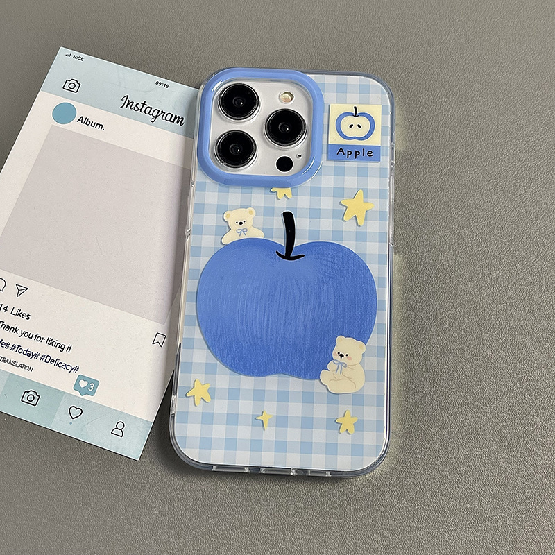 青いリンゴのクマさん iPhone 16 Pro用スマホケース 新型iPhone 15 Pro Max用漫画風13個性17|undefined