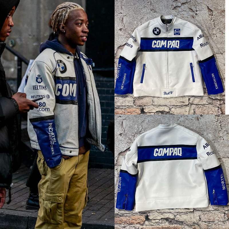 Vintage Bmw × Castrol × Compaq Racing Plus Leather Jacket Autumn and Winter Plus Leather Jacket