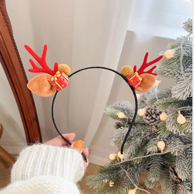 国境を越えたクリスマス森系ヘアバンド雪だるま鹿角ヘアアクセサリー子供祭りヘアクリップかわいいパーティー髪飾り|undefined