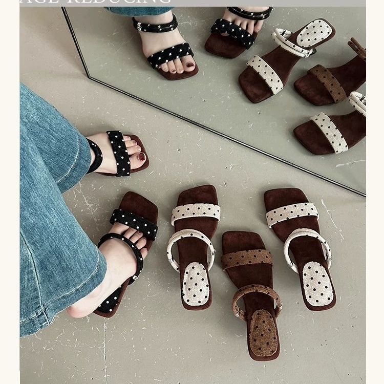 French-Style Trendy Slimming Polka Dot Slip-On Sandals for Women 2026, Outdoor Summer Wedge Non-Slip Casual High-End Slippers