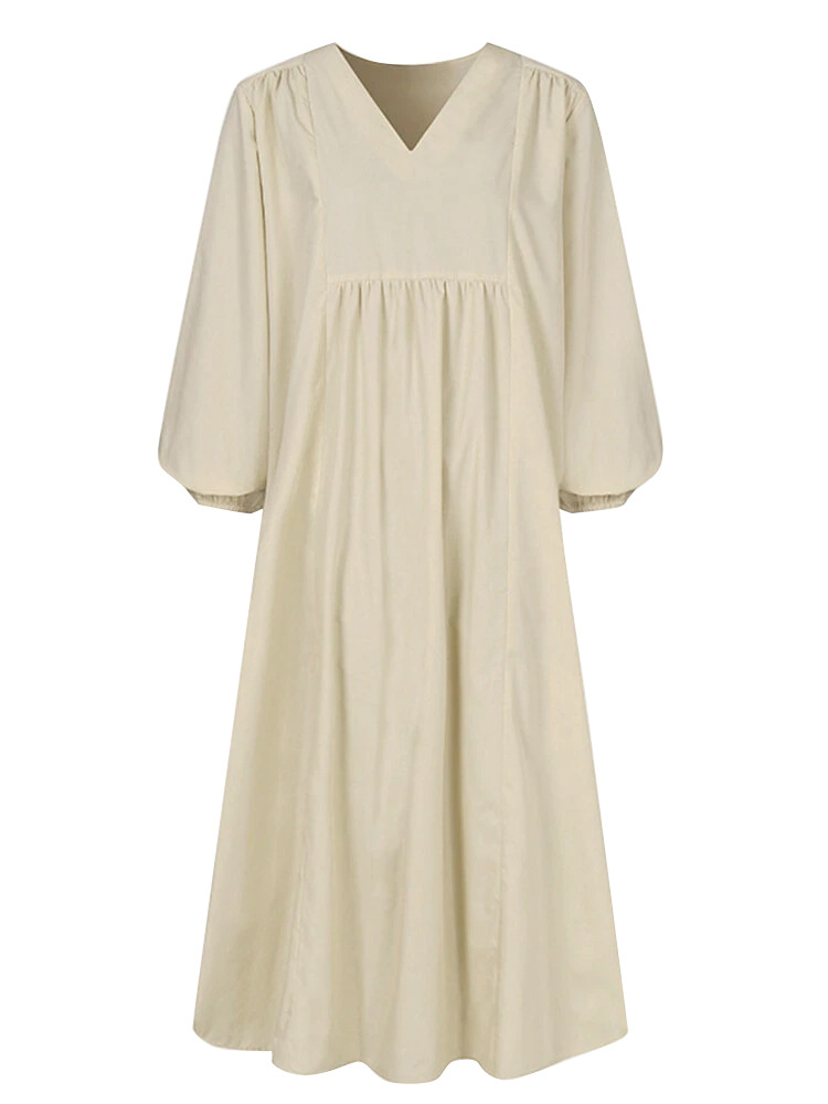 2025 Autumn New Clothing Fashion Women's Cotton Linen Loose Lantern Sleeve European And American Dress_ecoleips.com