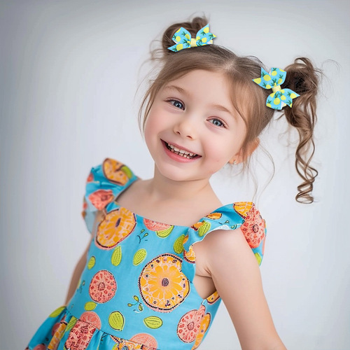 90505 Windmill Butterfly Hair Clip Tropical Fruit Print Side Clip Headwear Full Covered Cloth Hair Clip Children's Hair Clip