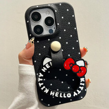 KT猫指环扣波点皮纹苹果16promax/15pro防摔12Pro全包13PRO手机壳