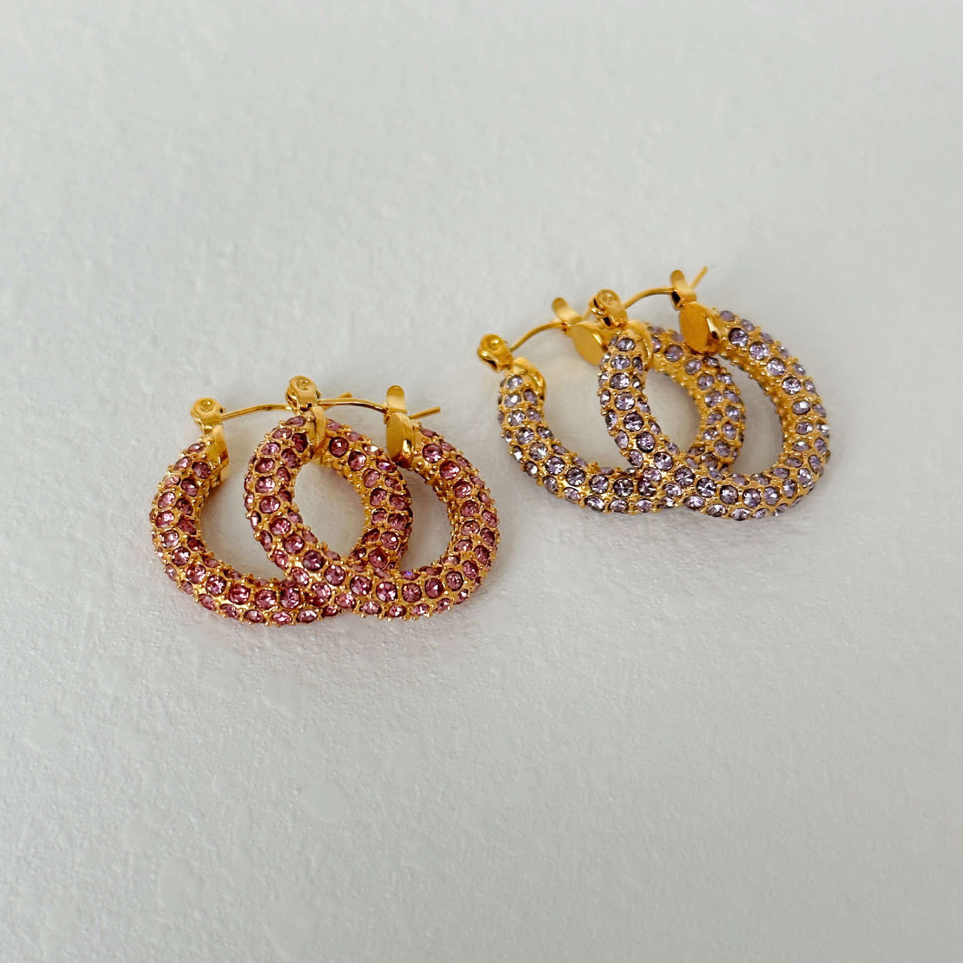 Zircon Inlay Material Earrings Classification 1 Pair Quantity 1 Pair Novelty Round Plating Inlay Titanium Steel Zircon 18k Gold Plated Earrings