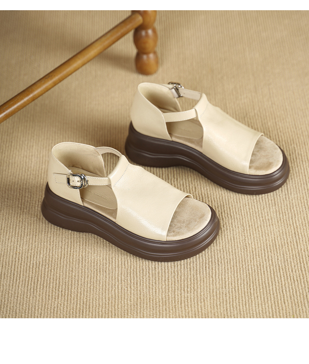 Sandal cao gót nữ hở mũi da bò đế dày quai ngang khóa — Khóa thắt lưng màu đen, Khóa thắt lưng màu nâu, Velcro màu mơ, Giấy dán ma thuật màu nâu chi tiết 16