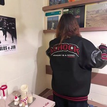 美式复古vintage棒球服新款外套女春秋毛巾刺绣开衫夹克高街潮牌