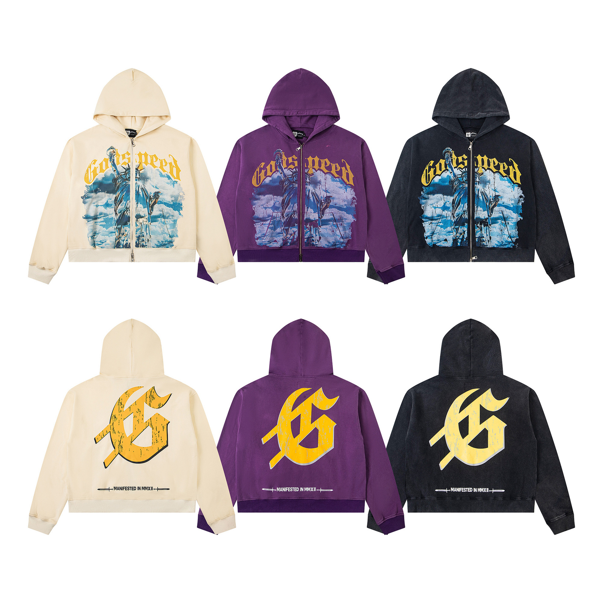 Sudadera con Capucha God, de Algodón Lavado con Efecto Desgastado y Estampado de Calavera, para Hombres y Mujeres