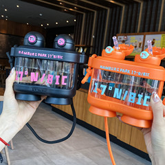 2025 夏の新プラスチックカップダブルドリンクカップストロー直飲みカップ児童学生女の子屋外ポータブルケトル