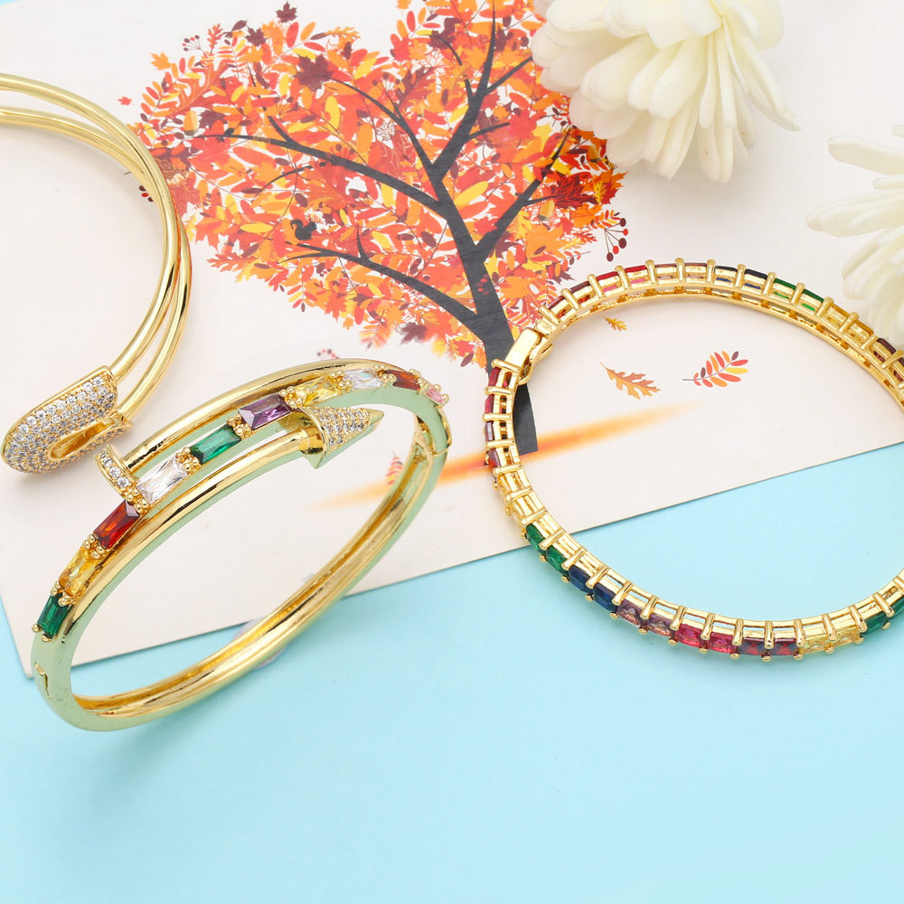 Fashion Colorful Copper Bangle Gold Plated Zircon Copper Bracelets