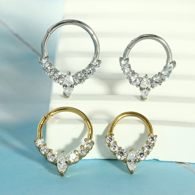 Full Body 316 Stainless Steel Claw Zircon Water Drop Flower Nose Ring Ear Bone Ring Fashion Nose Ring detail image 7