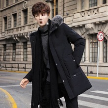 冬季羽绒服男中长款学生过膝情侣款加厚大码外套连帽韩版新款修身