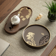 黄铜小茶盘家用储水干泡盘养壶承禅意仙鹤复古高档迷你茶托盘茶海