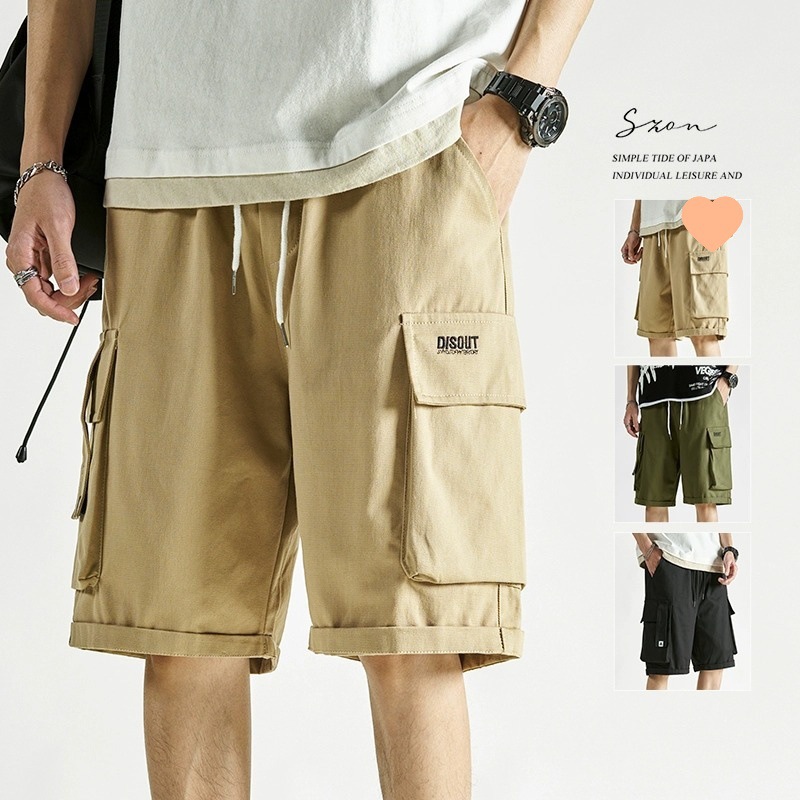 Men's Summer Thin Japanese-Style Trendy Casual Cargo Shorts Loose Versatile Straight-Leg Rolled-Up Knee-Length Shorts