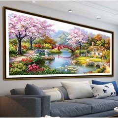越境発送 クロスステッチ 新デザイン 夢の家 リビング風景 ヨーロッパ風油絵風 ガーデンハウス 手刺繍