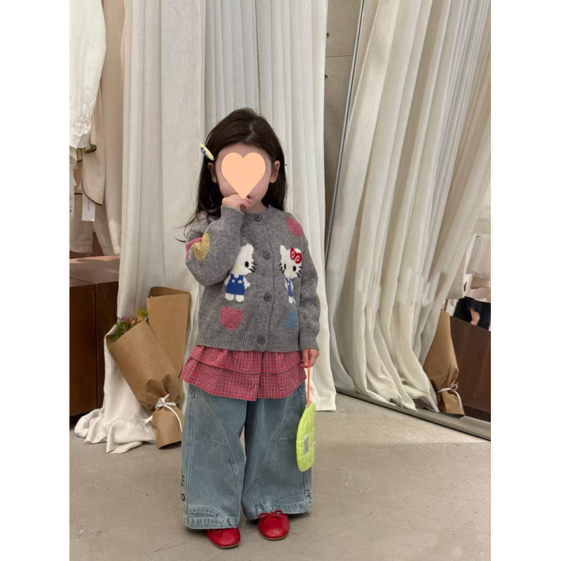 韩版童装秋新款女童洋气卡通提花针织开衫甜美可爱毛衣外套上衣潮|undefined