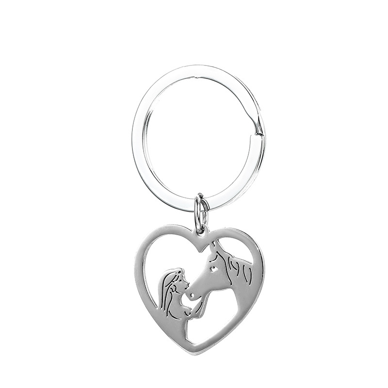 Stainless Steel Material Valentine'S Day Festival Human, Horse Pattern Romantic Human Horse Stainless Steel Valentine'S Day Couple Keychain