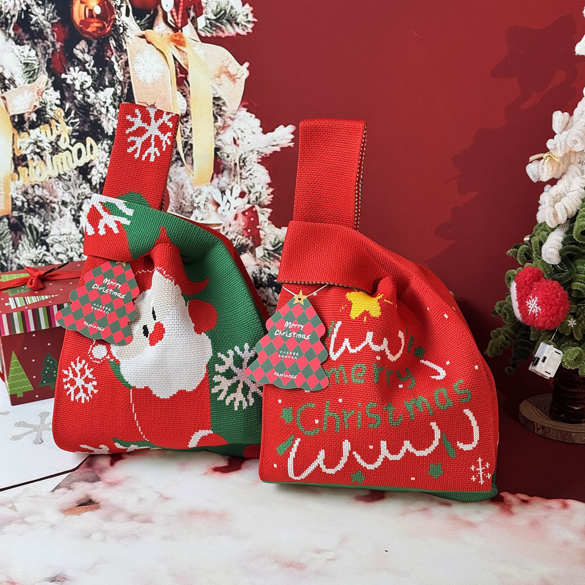 圣诞礼品袋礼盒针织包手提袋伴手礼袋圣诞节苹果糖果袋礼物包装盒