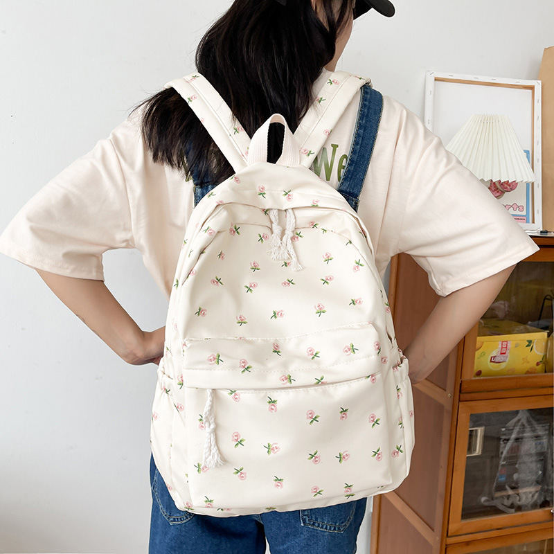 Mochila floral para mujer, estilo japonés, estilo ins, fresca y sencilla, mochila escolar para estudiantes de primaria y secundaria, estilo coreano, mochila sencilla floral informal.