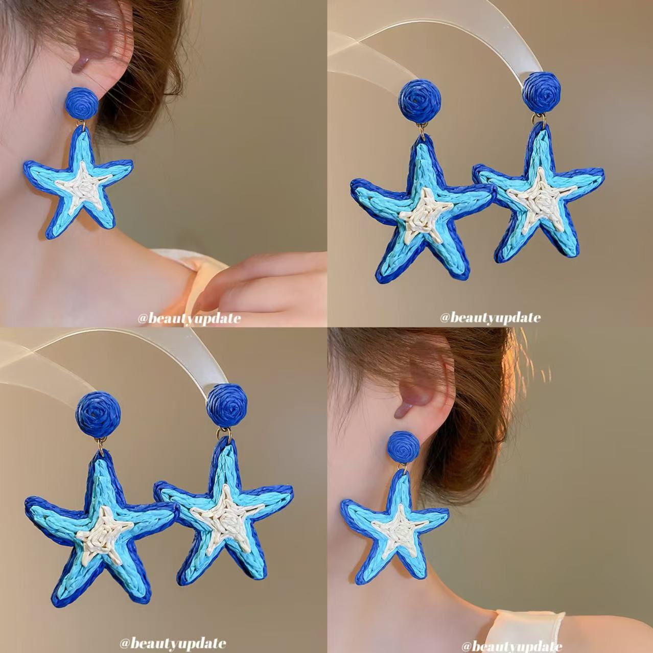 Pendientes de estrella de mar tejido de rafia Pendientes de estilo Semia Pendientes de moda Pendientes de todo fósforo Sensación de clase alta de nicho