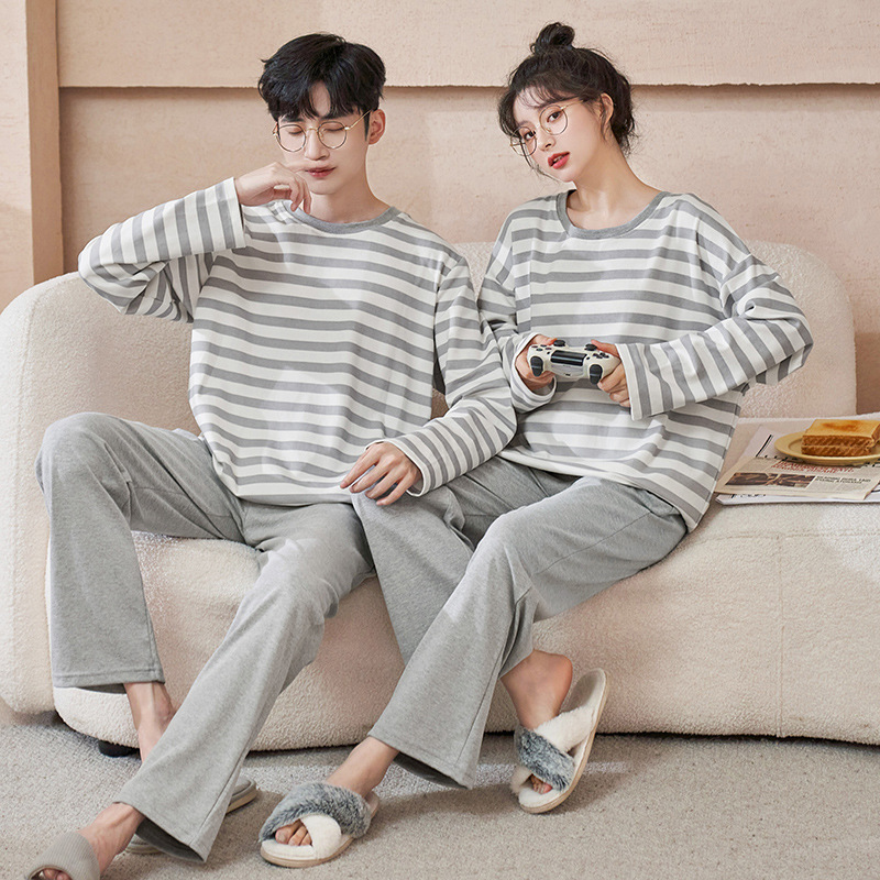 Pijamas de pareja 2022 Primavera y otoño Nuevo estilo coreano pijamas de algodón lindo para hombres y mujeres pantalones de manga larga traje de uso doméstico