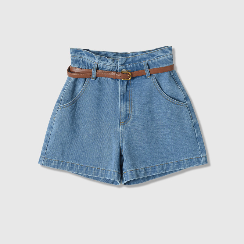 European and American Cross-Border Wholesale 2026 Summer New French-Style Women's High-Waisted Paperbag Denim Casual Shorts with Belt European and American Cross-Border Wholesale 2026 Summer New French-Style Women's High-Waisted Paperbag Denim Casual Shorts with Belt