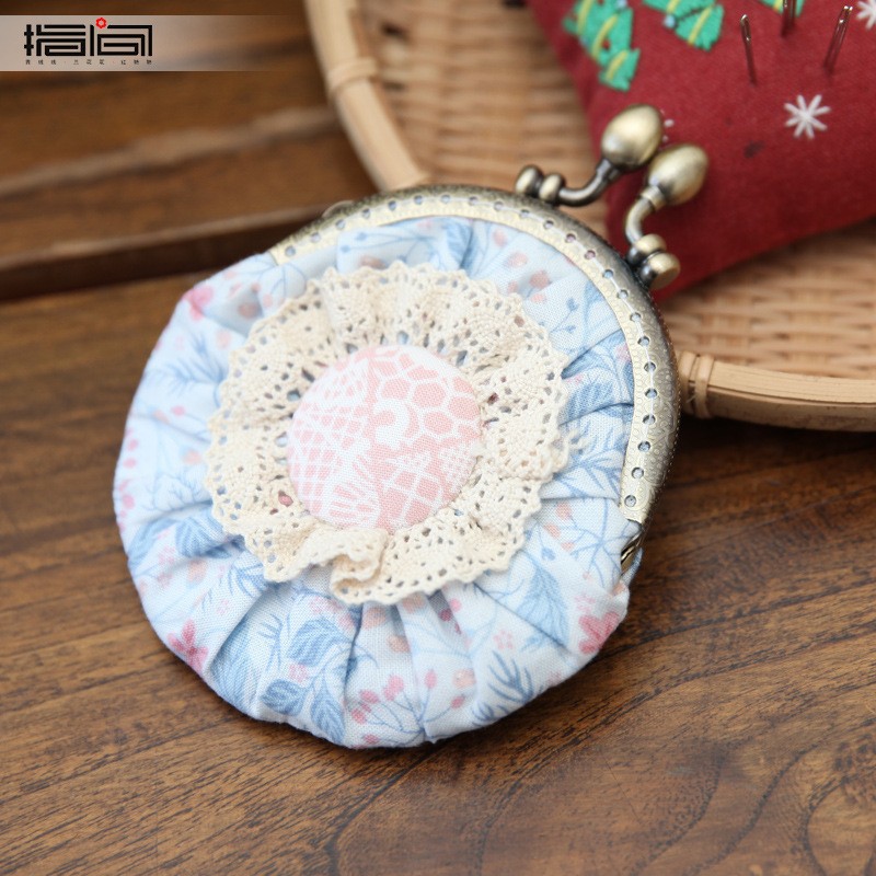 Boca de encaje Bolsa de Oro-Hierba y madera tejida ~ Azul (producto no terminado) + 8,5 boca de oro