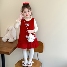 女童洋气加绒毛呢连衣裙套装2025冬季甜美小女孩毛衣背心裙两件套