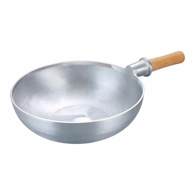 나무 손잡이가 달린 순수 알루미늄 평평한 바닥 말 스푼 30cm