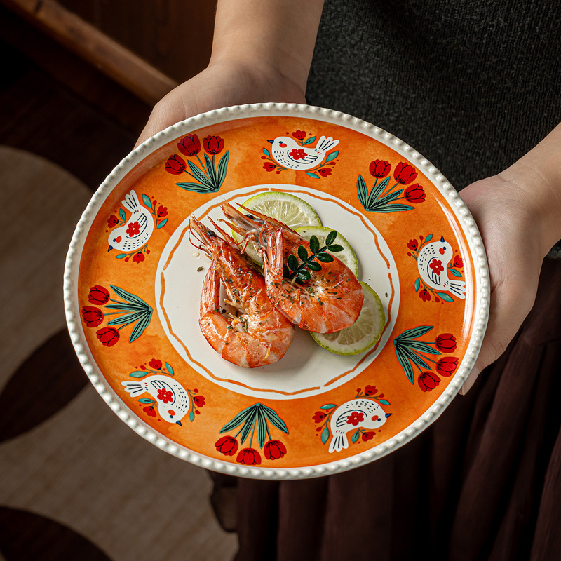 High-quality, aesthetically pleasing ceramic dinner plates featuring floral and bird designs, creative round serving plates, suitable for home and restaurant use, ideal for displaying desserts, wholesale tableware High-quality, aesthetically pleasing ceramic dinner plates featuring floral and bird designs, creative round serving plates, suitable for home and restaurant use, ideal for displaying desserts, wholesale tableware