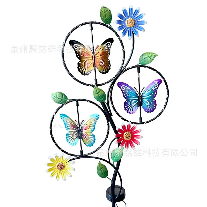 Cross-Border New Solar Iron Butterfly Fence Ground Lamp Led Outdoor Garden Metal Butterfly Lawn Lamp