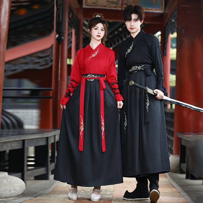Scissors Stone Ancient Costume Hanfu Men's and Women's Couple Outfit Classical Dance Sports Meet Knight Style All Black Domineering Handsome Gentleman