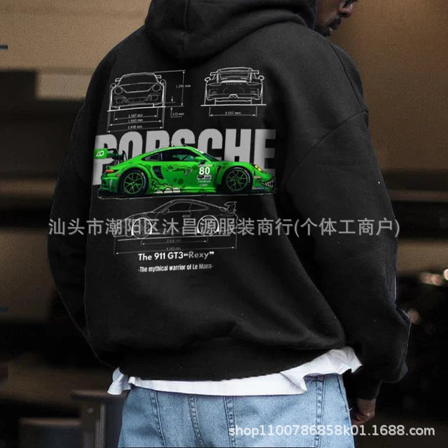 Cross-border Foreign Trade 2025 Spring and Autumn New Car Printed Hoodie Men's and Women's Pattern Casual All-match Sweater Top