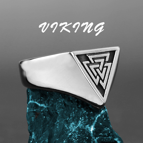 Viking triangle rune titanium steel ring simple Odin rune ring ring men's punk popular stainless steel ring