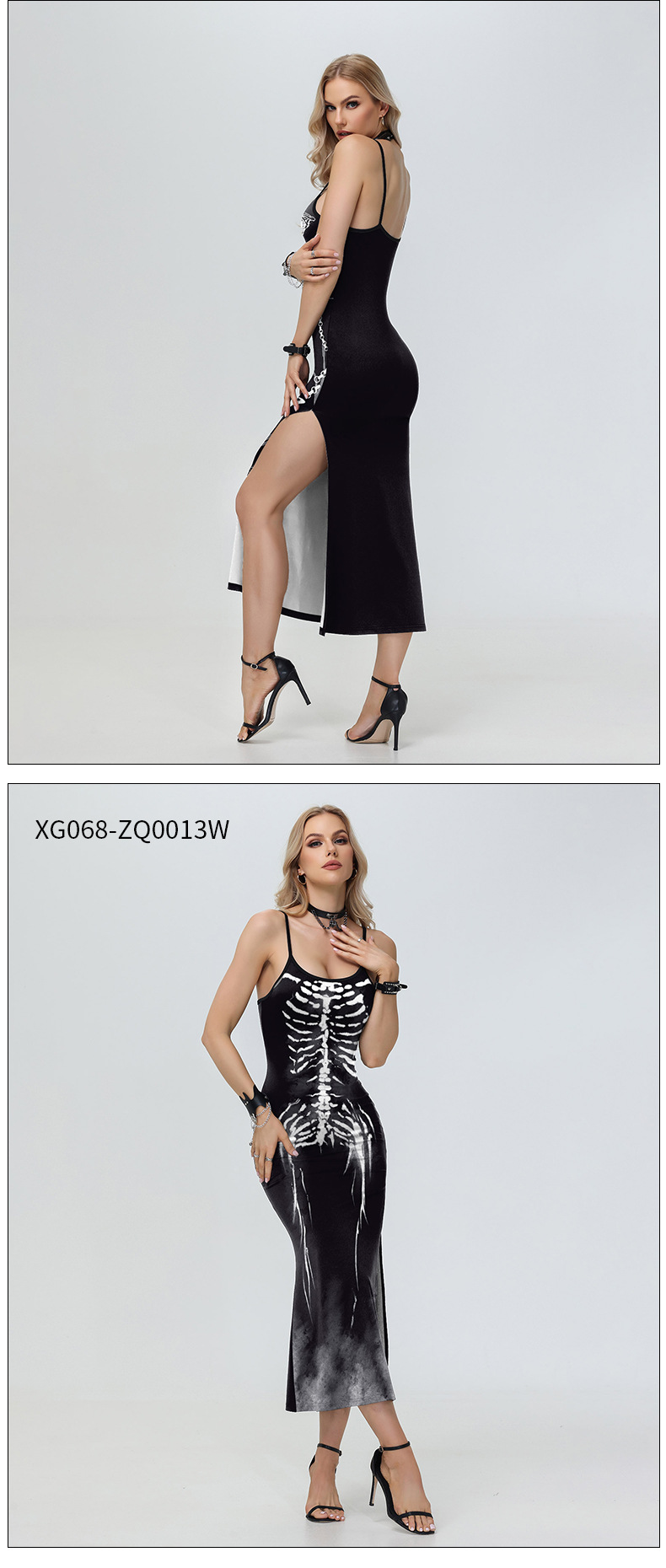 Wholesale Women's Dark Style Streetwear Printing Skeleton Party Festival U Neck Strap Sleeveless Strap dress Pro display picture 4