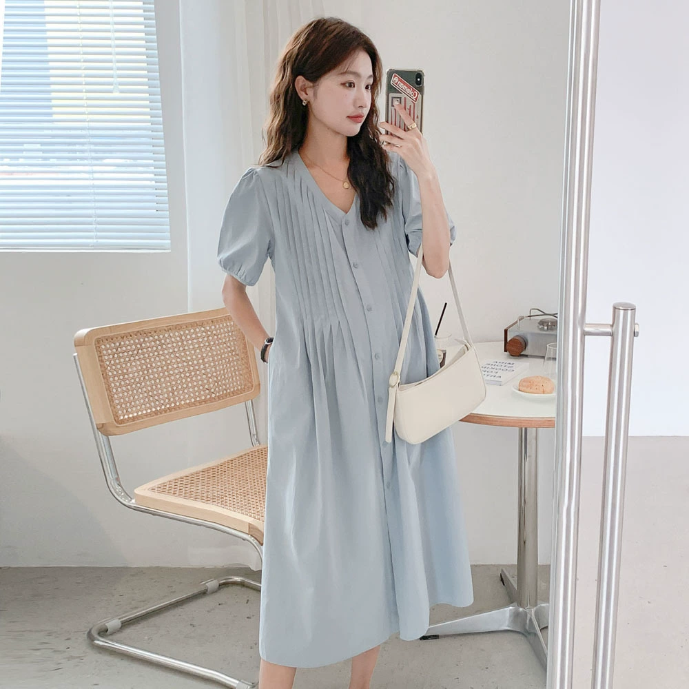 Летняя новая юбка материнства чистая красная Мода V-воротник рубашка юбка длинная тонкая кожа платье