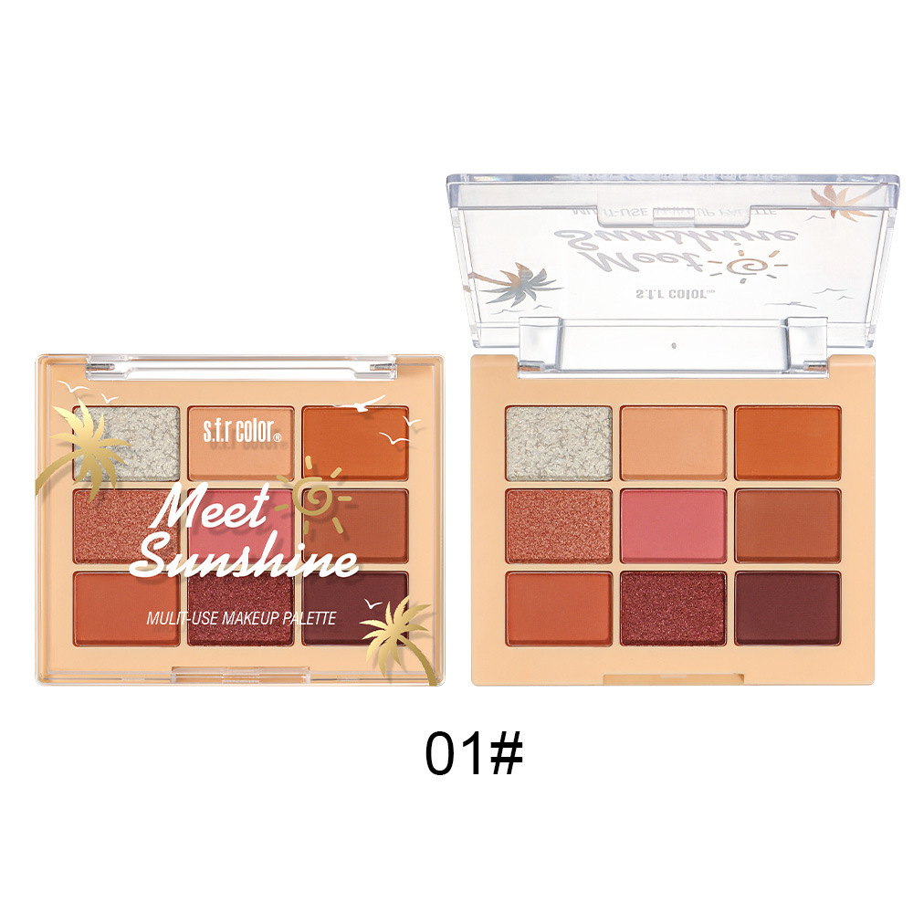 Paleta de sombras de ojos s.f.r en tonos tierra, acabado mate, naranja, marrón, perlado, brillante, chocolate, paleta de nueve colores para mujer, ligera y portátil.