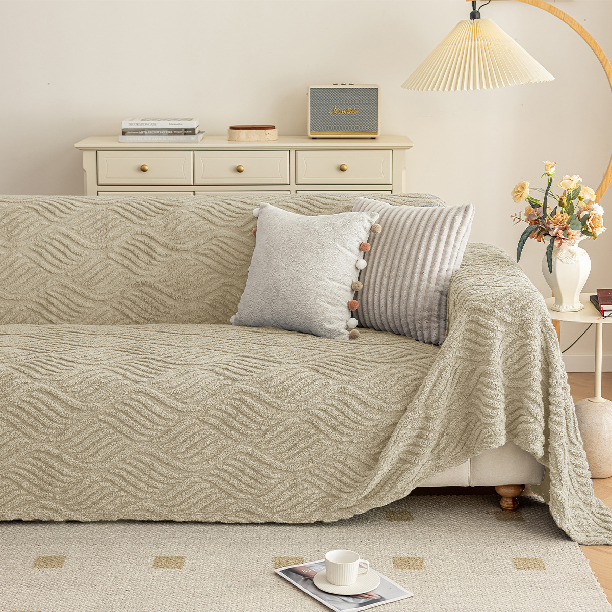 Toalla de sofá de terciopelo de algodón Shu de doble cara transfronteriza, lujo ligero, sensación de alta calidad, cubierta completa de otoño e invierno, felpa anti-gato, tela de la cubierta del sofá