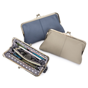 Simple and Fashionable Clip Bag Long Clutch Bag New Style Leather Wallet Mouth Gold Storage Bag Large Capacity