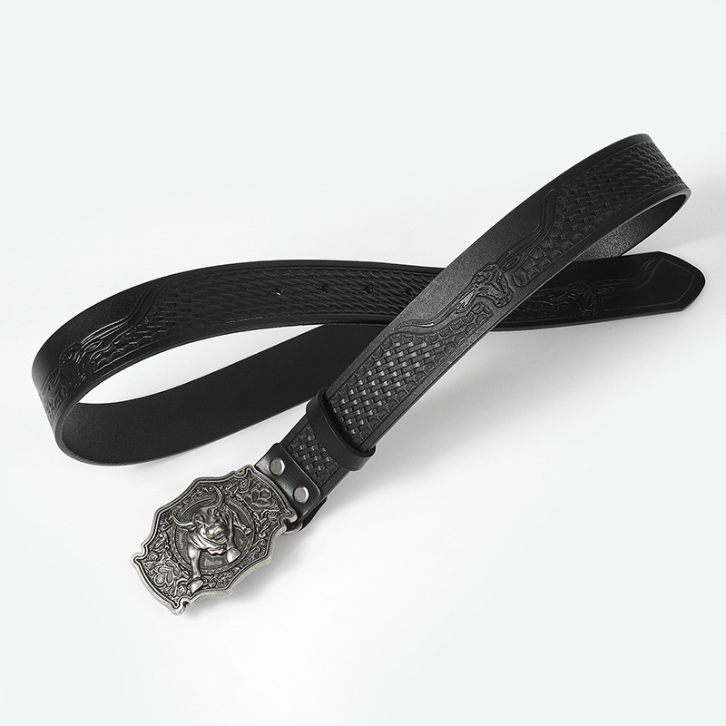 Men's Genuine Leather Belt Vintage Style Western Denim Belt_voghion.com