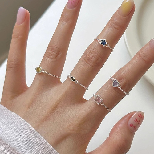 Dopamine colored zircon pull-out ring for women, adjustable stackable niche design, personalized simple style ring new style
